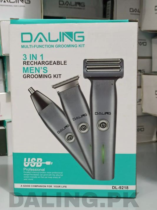 DALING DL-9218 3-in-1 Grooming Kit – Professional Hair, Beard & Nose Trimmer | Precision Grooming at Home