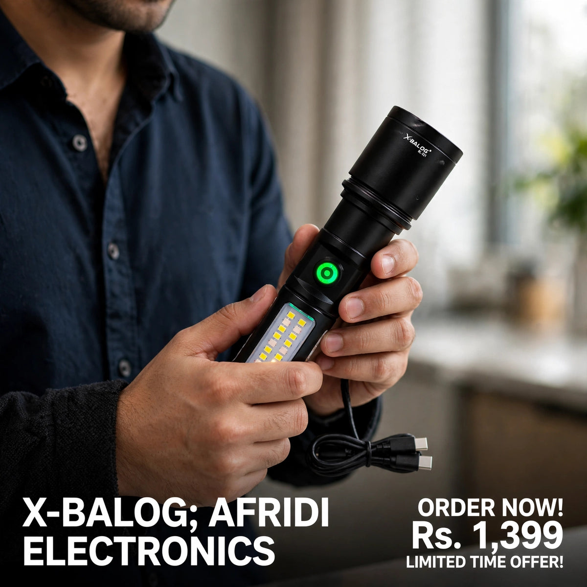 X-BALOG LED Torch | Rechargeable Lithium Battery | 500m range  | Type-C Charging