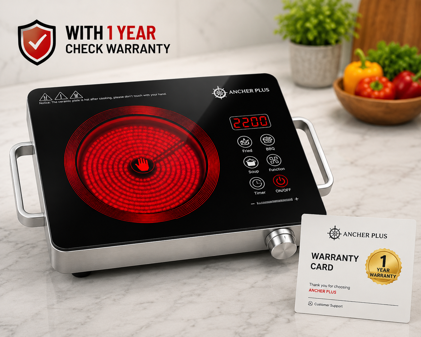 🔥 German Lot Ancher Plus 2200W Infrared Cooker – Hot Plate | Fast Heating | Touch Control |1 Year Warranty