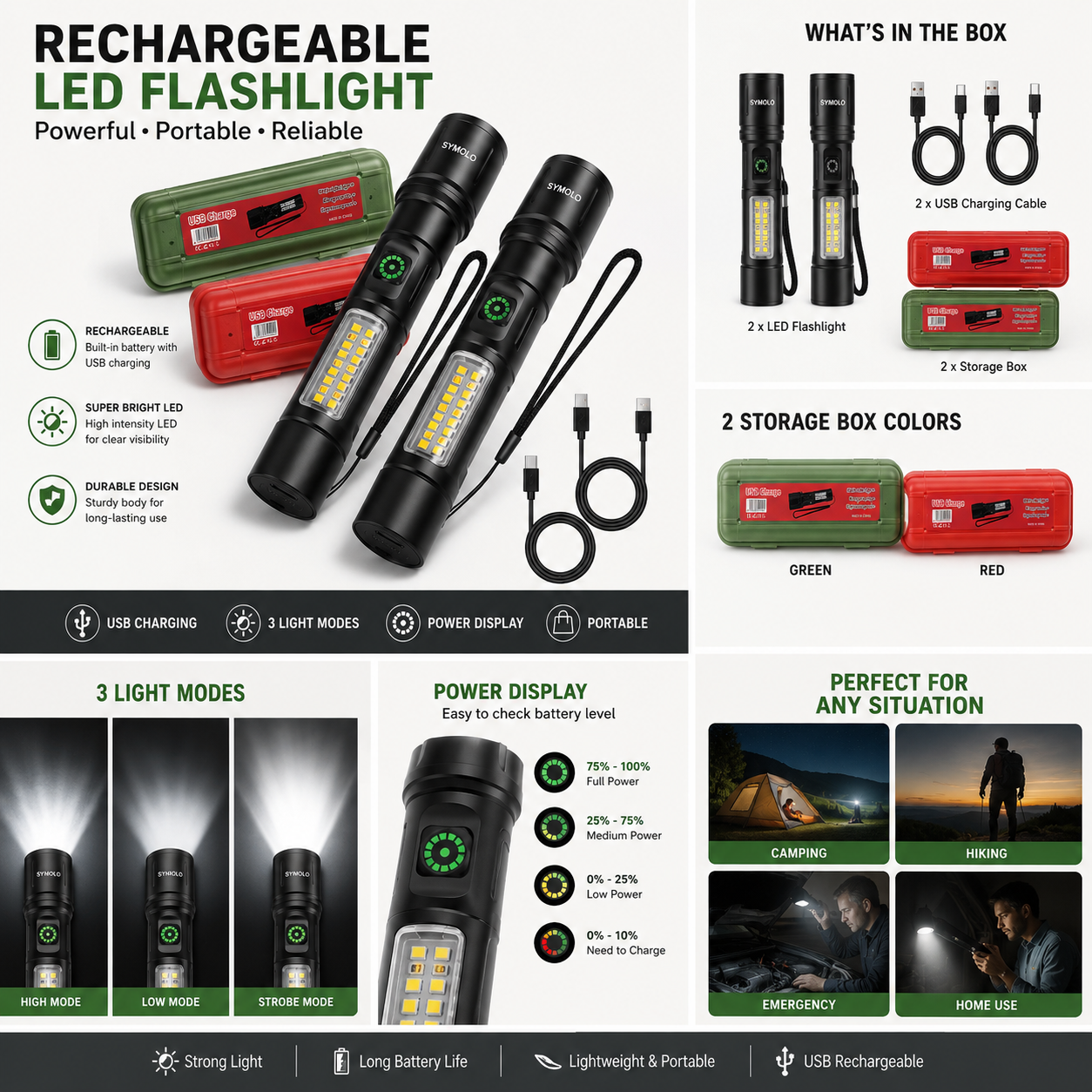X-BALOG LED Torch | 2-Hour Backup | Type-C Charging | Rechargeable Lithium Battery | USA Lot
